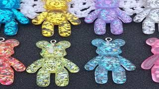 10pcs Resin Glitter Sparkle Colorful Bear Charm Cute Pendant for Keychain, Earring, Scrapbooking, DI