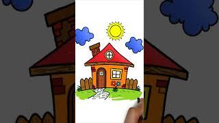 #shorts Cara menggambar rumah How to draw a house, drawings for children, как нарисовать домик