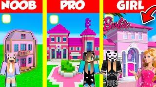 Minecraft Battle: PINK BARBIE HOUSE BUILD CHALLENGE - NOOB vs PRO vs GIRL / Animation