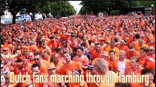 Dutch fans marching through Hamburg