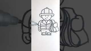 HOW TO DRAW A FIREMAN | КАК НАРИСОВАТЬ ПОЖАРНОГО #Shorts