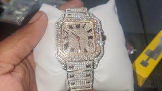 Hiphopbling ICED OUT BALLER SQUARE CZ STEEL BUST DOWN WATCH