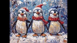 "Holiday Penguins: A Beginner-Friendly Acrylic Painting" with Ginger Cook #PenguinsHolidayArt