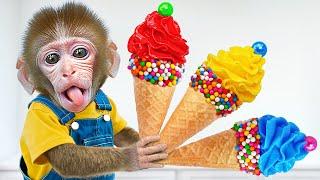 KiKi Monkey discover Four Elements Fruit Ice Cream Machine | KUDO ANIMAL KIKI