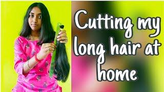 Long Haircut by self, cutting long hair cut, Extreme long haircut at home | sanghiniverma