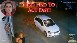 Dad Has Split Second To Protect Himself And His Baby From Charging Dog