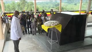 President Museveni at the Mass graves of Heroes in Gomba. National Heroes day celebrations