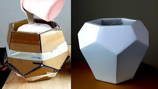 DIY Cement Pot Using Cardboard Mold:) how to make pots easy at home.