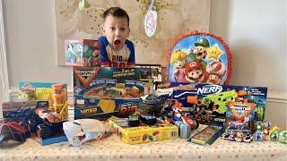 Opening Sam Tosh's 5th Birthday Presents | Mario Kart Theme Party