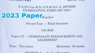 3sem Personality Enhancement & Leadership question paper 2023 || Degree 3sem 2023 Question Paper2023