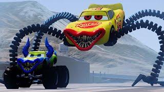 Epic battle between The Lightning Monster Truck McQueen Eater VS Snowman Eater |BeamNG.Drive