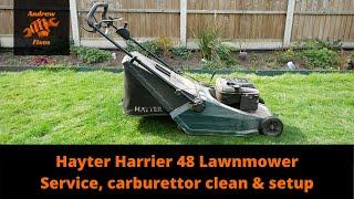 Hayter Harrier 48 lawnmower service, blade change, carburettor cleaning and setup