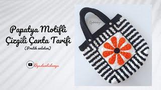 Kare motiften Çizgili Çanta ve Tutma sapı yapımı #crochetbag #tığişiçanta