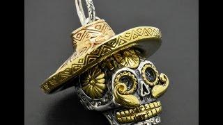 Sterling Silver Biker o Day Dead Mexican Sugar Skull Memento Mori Gothic Pendant