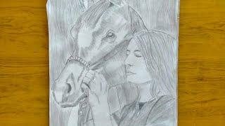Drawing of a girl with horse lll  AK art gallery ll