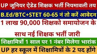 खुशखबरी आ गई UP जूनियर शिक्षक भर्ती B.Ed/BTC+STET 60-65 वाले करें आवेदन, 1 लाख 90000 शिक्षको समायोजन