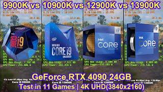 Intel Core i9 9900K vs 10900K vs 12900K vs 13900K + RTX 4090 - Test in 11 Games | 4K(3840x2160)