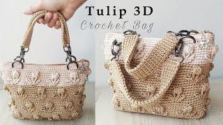 Beautiful And Unique 3D Tulip Crochet Bag | Tas Rajut Motif Tulip 3D (Subtitle Available)