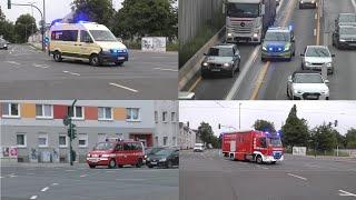 [Polizei fährt durch Rettungsgasse] Einsatzfahrt von Feuerwehr, DRK und Polizei in Essen