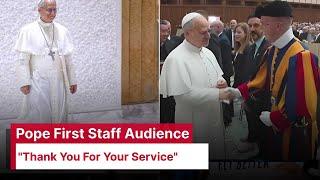 Pope Leo XIV’s First Papal Audience – His Humble Message to Vatican Staff | English Subtitles | A1KE