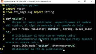 Creación de un publicador de mensajes en ROS utilizando Python