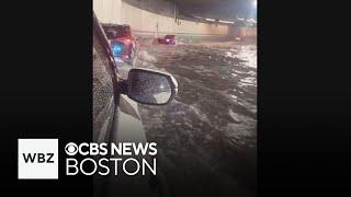 Tunnel floods during storm in Boston