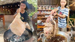 Chef Ny: Amazing pig's leg recipe, Fry cow's lung, Taro fry and cook rolling, Crispy river shrimp