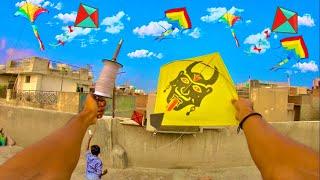 Long Kite Fighting with bull kite flying | kite fight | easy kite cut