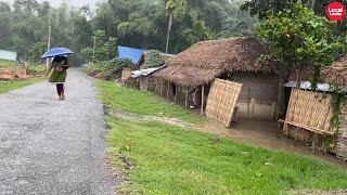 Rain in Village with Thatched Roof Houses-Rural Village Rain Walk with @LocalLooks