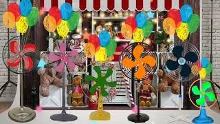 Mini table fans, pedestal Fans in the toy shop. Kipas angin.