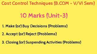 Degree (2020-23) | 5th/6th Sem | B.Com | Cost Control Techniques | Important Questions