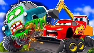 Lightning McQueen SuperHERO bulldozer and Mater VS PROFESSOR ZOMBIE, Apocalypse in BeamNG.drive ‍️