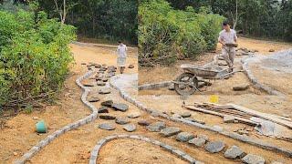 Continue using bricks and stream stones to landscape the entrance to the house.