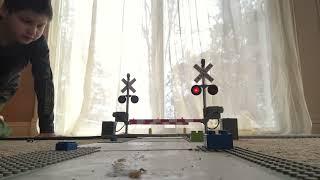 My railroad crossing gate toy with Ashima, Hong-Mei, & Nia the train minis unusual 2 crossing gates