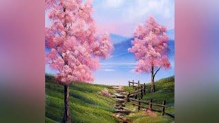 Bob Ross Style Cherry Blossom Oil painting by CRI Bram