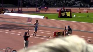 Uzbek athlete Miran Sahatov 6th jump, finals of T11 men's triple jump, London 2012 Paralympics