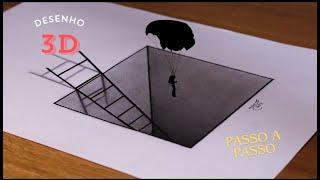 Tutorial desse Desenho em 3D em papel para iniciante passo a passo