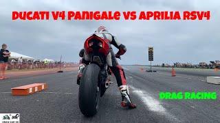 Ducati V4 Panigale vs Aprilia RSV4 motorcycle drag racing 1/4 mile  - 4K UHD