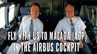 AIRBUS COCKPIT TO MALAGA  (AGP) | Visual approach + landing runway 12 |  Pilots + cockpit view