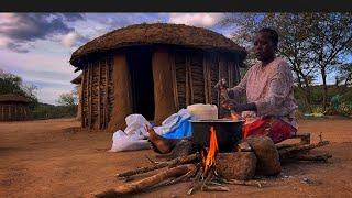 African village life#cooking  village food Cassava and Millet Porridge for Breakfast