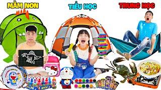 Hà Sam Thử thách cắm trại theo Cấp học Mầm Non, Tiểu Học , Trung Học Và Ăn Xúc xích Heo Cao Bồi Mới