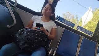 Pretty Latina Girl sees BWC bulge on the bus (reaction)