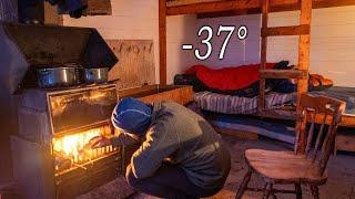 -37° Cozy Little Off-Grid Cabin | Coldest Day of the Year