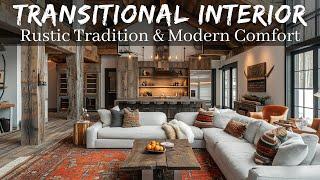 Transitional Tranquility: Rustic Tradition Blended with Modern Comfort in Seamless Interior Design