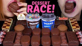 ASMR LEFTOVER DESSERT RACE! M&MS & OREO DESSERT CUPS, TICO ICE CREAM, MINI KINDER EGGS, FERRERO 먹방