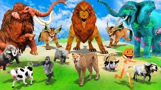 5 Zombie Elephant Cow Buffalo Gorilla vs 3 Giant Lion Cheetah Attack Cow Pig Woolly Elephant vs Lion