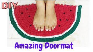 Watermelon Doormat//Beautiful Doormat making ideas with old clothes//Doormat recycle cloth pieces.