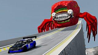 Cars Ramp Jump with MONSTERS - TRAIN EATER & NEW CAR EATER – BeamNG.Drive