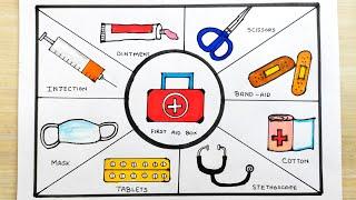 First Aid Kit Box drawing | How to draw First Aid Box | Medical essential treatment box