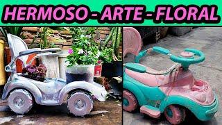 Transformación Creativa en Arte Floral: De Carrito de Juguete a Maceta de Flores